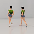 Two Women Posing In Green Crop Tops And Denim Shorts On White Studio Background