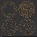 Artistic Carved Decorative Patterns in Round Shape with Curved Lines and Intricate Details