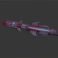 Red Silver Interstellar Spaceship with Blue Luminous Stripes and Futuristic Design Elements