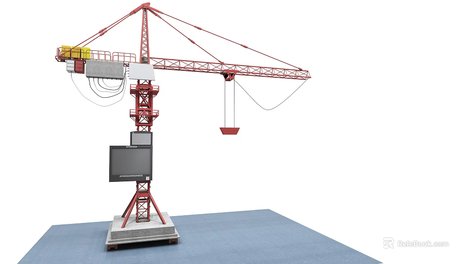 Red Tower Crane Model With Boom Hopper And Industrial Equipment Structure 3d model