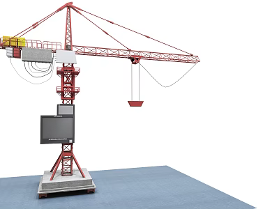 Red Tower Crane Model With Boom Hopper And Industrial Equipment Structure 3d model