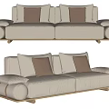 Ivory Leather Two-Seater Sofa With Brown Cushions And Rattan Trim Design