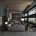 Elegant Modern Sales Office Interior With Warm Wooden Ceiling Comfortable Seats And Bright Floor Windows
