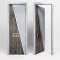 Modern Wooden Swing Door With Slanted Black Panel And Minimalist ROOM 2 Sign Design