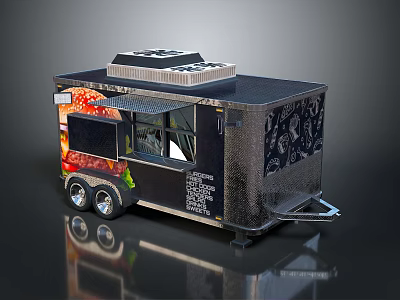 Mobile Food Truck With Graphic Side Decorations And Top Cooking Equipment 3d model