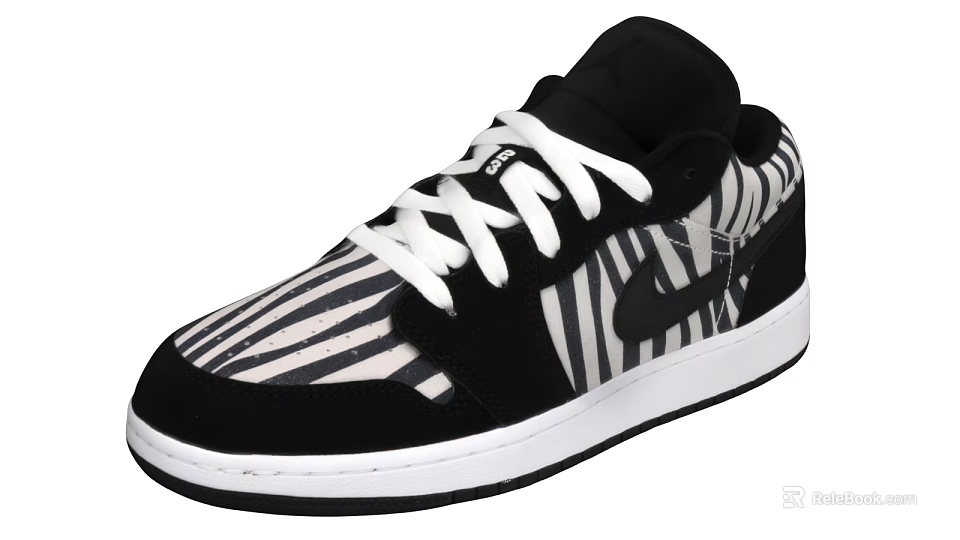 Stylish Black And White Striped Sneakers With White Laces White Sole And Black Logo 3d model 