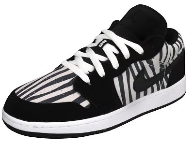 Stylish Black And White Striped Sneakers With White Laces White Sole And Black Logo 3d model
