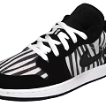 Stylish Black And White Striped Sneakers With White Laces White Sole And Black Logo