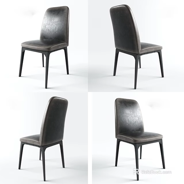 Modern Leather Leisure Chair with Curved Backrest and Slender Black Legs Design 3d model 