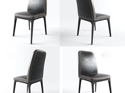 Modern Leather Leisure Chair with Curved Backrest and Slender Black Legs Design 3d model