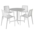 Modern White Round Dining Table With Four Slatted Chairs Set Design 3d model