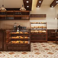 Cozy Pastry Shop Interior With Wooden Counter And Baked Goods