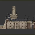 Medieval Castle Architecture With Stone Towers Spires And Gray Roof Design