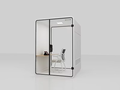 Modern White Office Pod With Transparent Glass Desk Chair And Computer Setup 3d model