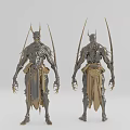 Intricate Metal Humanoid Sculpture With Spiked Back And Detailed Armor Art Design