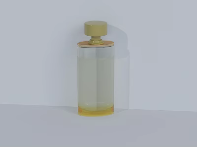Elegant Transparent Glass Perfume Bottle With Yellow Cap And Clear Liquid 3d model