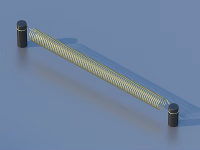 Metal Coiled Spring With Black Cylindrical Ends On Blue Surface 3d model