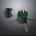Tactical Weapon System With Green Cylindrical Ammunition Round Container And Metal Stands