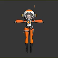 Animated Game Movie Character in Orange White Spacesuit with Helmet Antenna and Goggles