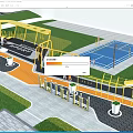 Outdoor Community Fitness Park With Yellow Equipment Track Tennis Court And Green Areas
