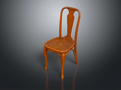 Vintage Wooden Furniture Chair With Curved Backrest And Intricate Wood Grain Details 3d model