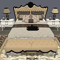Elegant Double Bed with Tufted Headboard Bedside Tables Lamps and Decorative Pillows 3d model