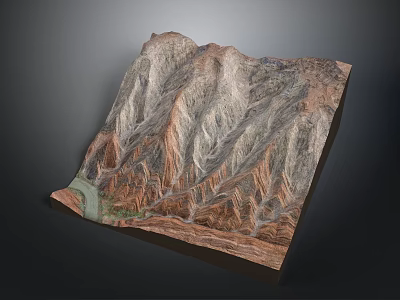 Detailed 3D Mountainous Terrain Model With Canyon Relief And River Element 3d model