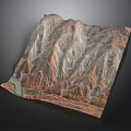 Detailed 3D Mountainous Terrain Model With Canyon Relief And River Element