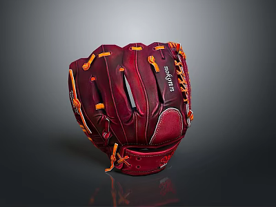 Durable Wilson Burgundy Leather Baseball Glove With Orange Laces And Stitching 3d model