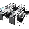 Multiple Office Cubicles With Workstation Desks Computer Monitors And Black Chairs 3d model