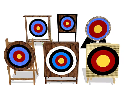 Durable Archery Targets With Wooden Stands And Colorful Bullseye Rings For Training 3d model