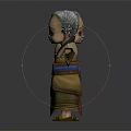 Cartoon Elderly Woman Character With Colorful Traditional Costume Gray Hair Front Back Views