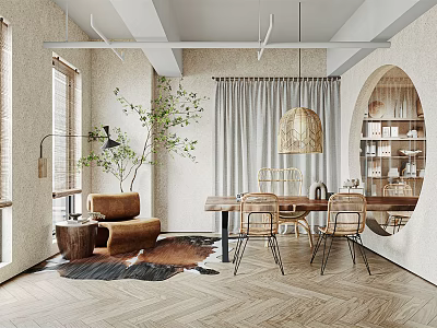 Modern Study Room Interior With Wooden Bookshelf Writing Desk And Rattan Pendant Lamp 3d model