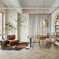 Modern Study Room Interior With Wooden Bookshelf Writing Desk And Rattan Pendant Lamp
