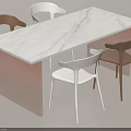 Modern Dining Table And Chair Set With Marble Top Orange Base White Brown Seats 3d model