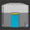 Modern White Gray Storage Box With Blue Doors Yellow Accents And Gray Top
