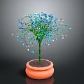 Decorative Potted Plant With Orange Pot And Blue Colorful Small Flowers