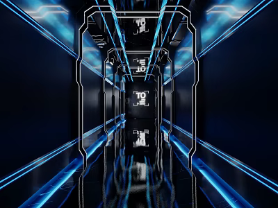 Futuristic Bar Corridor With Neon Lights Metallic Frames And Reflective Shiny Floor 3d model