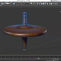 Brown Wooden Top With Round Base Pointed Bottom And Red Tip 3d model