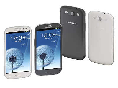 Samsung Smartphones In Different Colors With Front Back Views And Dandelion Wallpaper Screen 3d model