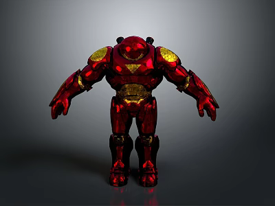 Red And Gold Armored Robot Figure With Metallic Surface And Shiny Armor Plates 3d model