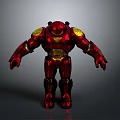 Red And Gold Armored Robot Figure With Metallic Surface And Shiny Armor Plates