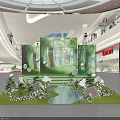 Creative Forest Themed Mall Interior Decoration With Green Lawn Small House Models And Stream