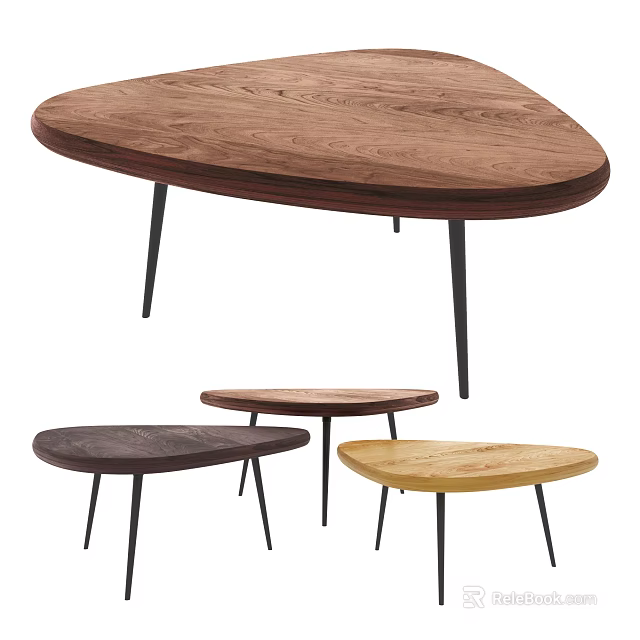 Modern Minimalist Wooden Coffee Tables With Irregular Round Shapes Metal Legs And Various Wood Tones 3d model 