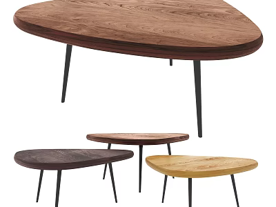 Modern Minimalist Wooden Coffee Tables With Irregular Round Shapes Metal Legs And Various Wood Tones 3d model