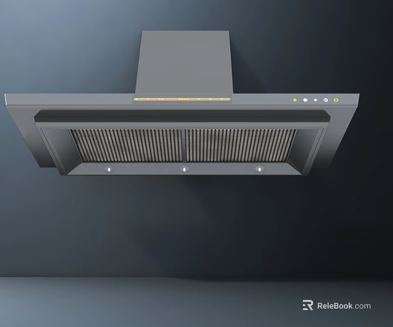 Modern Gray Kitchen Range Hood With Ventilation Grille And Control Panel 3d model 
