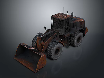 Rusty Industrial Loader With Large Bucket And Big Tires On Dark Background 3d model