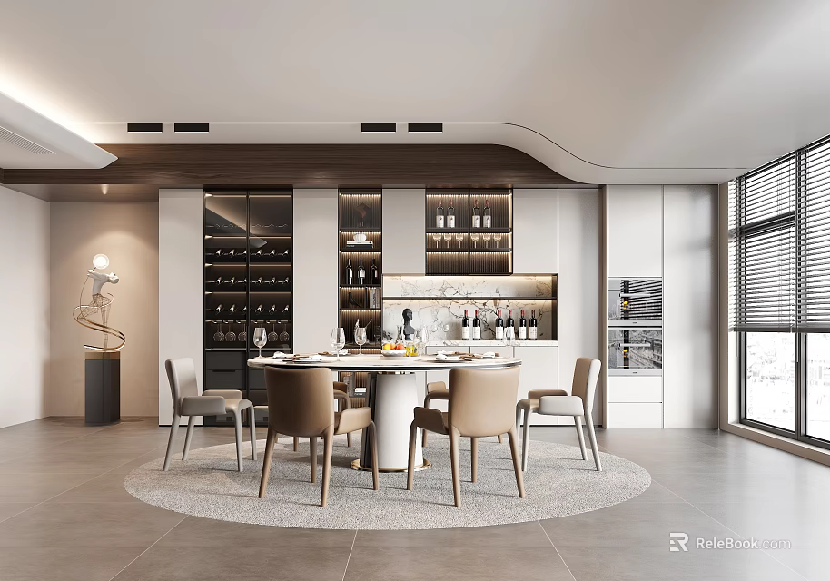 Modern Restaurant Interior With Open Kitchen Design And Stylish Dining Area 3d model