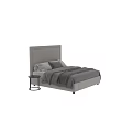 Modern Double Bed With Upholstered Headboard Gray Brown Blankets Pillows And Round Side Table 3d model