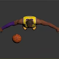 Man In Yellow Lakers 24 Jersey Holding Basketball With Purple Arm Sleeve And Yellow Shoes